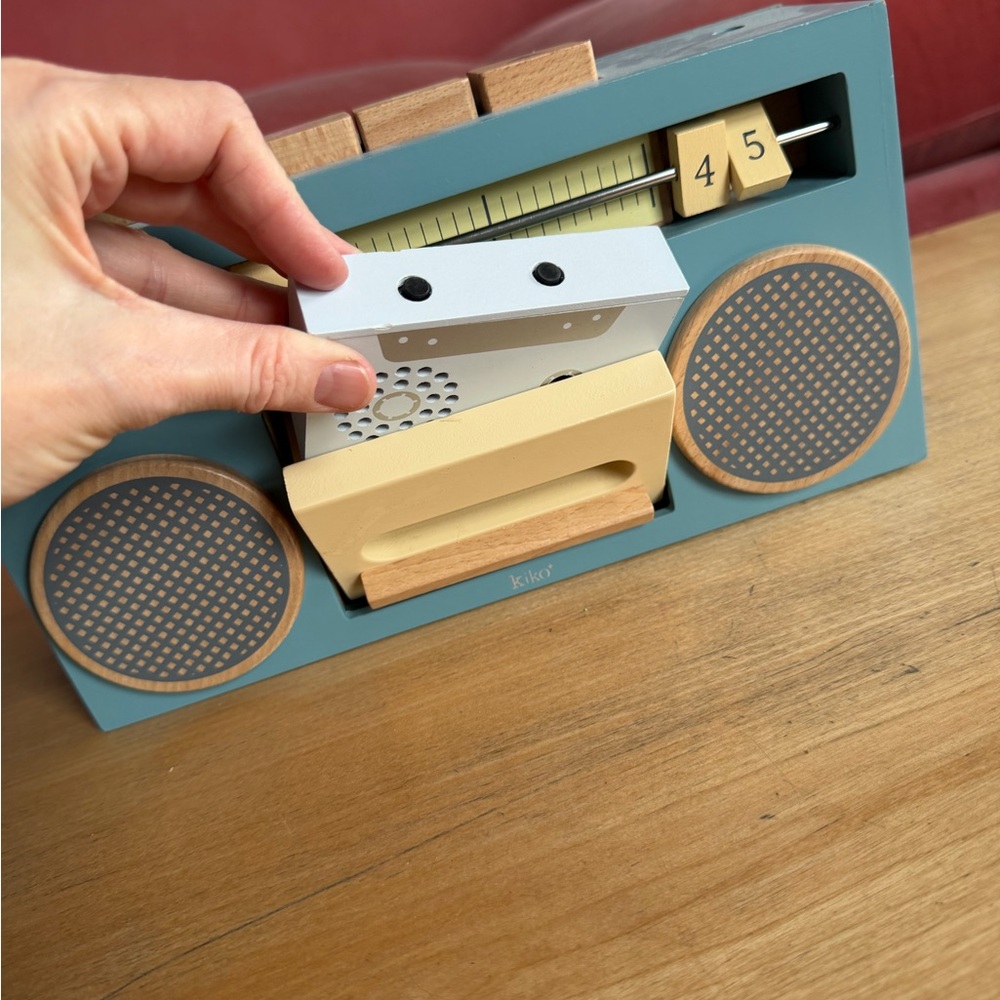 Kiko & gg Retro Wooden Radio Toy in blue. records your voice and plays it back - Picture 5 of 7